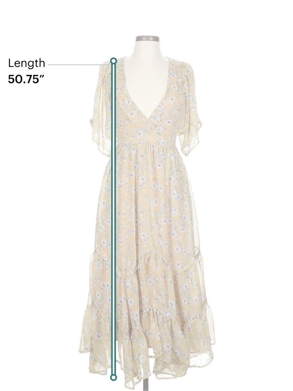 Storia Yellow Floral V-Neck Ruffle Maxi Dress - Picture 5 of 6